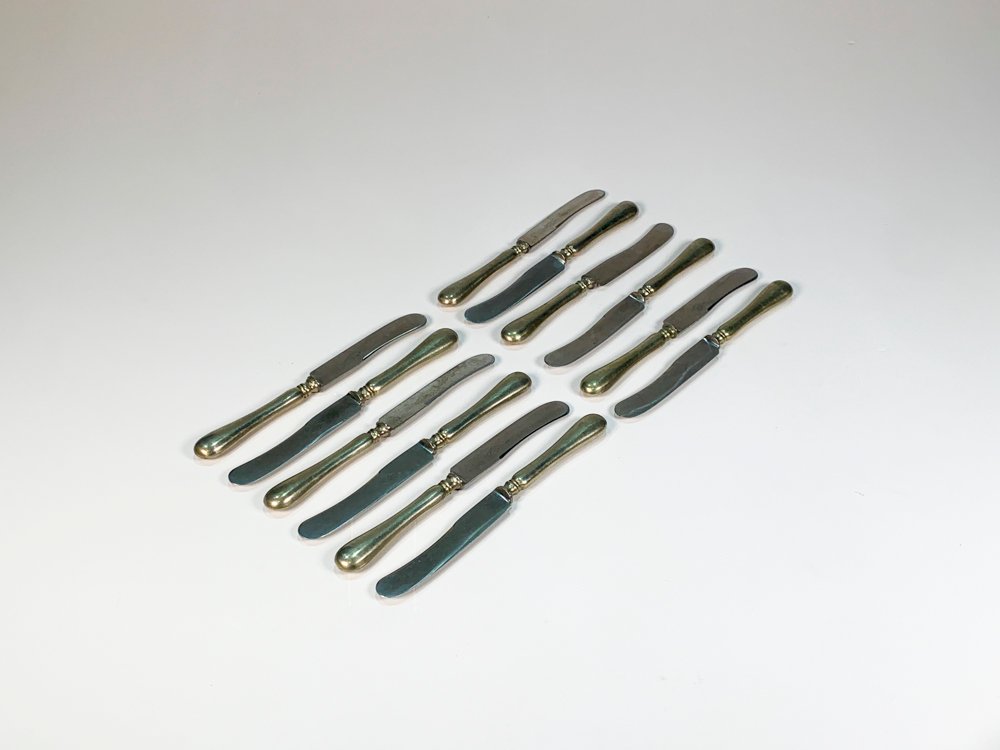 Doce Cuchillos Antiguos Hoja Acero y Cabo Metal Liso