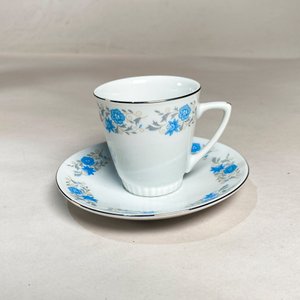 Juego de 10 Pocillos con Platos de Porcelana China Celeste - imagen 2