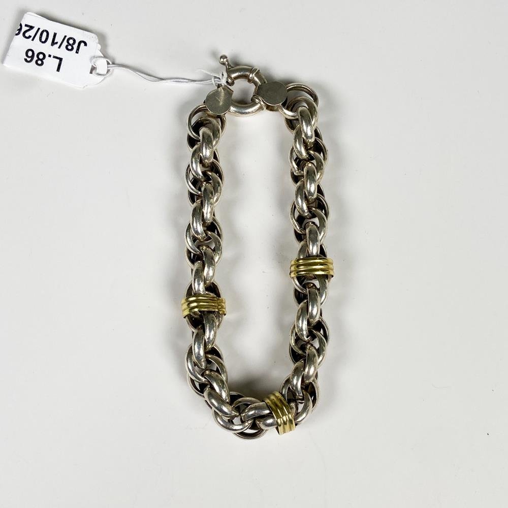 Pulsera Gruesa de Plata y Oro, 18 cm