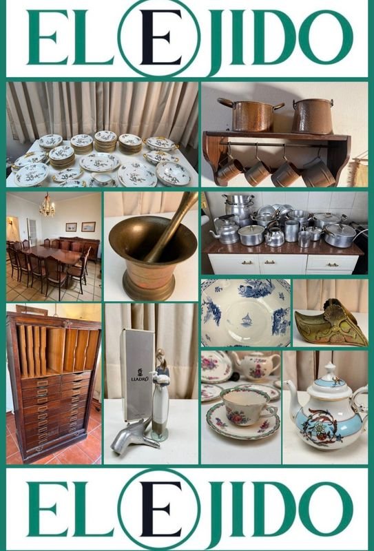 Conjunto de Vajilla Antigua y Utensilios de Cocina