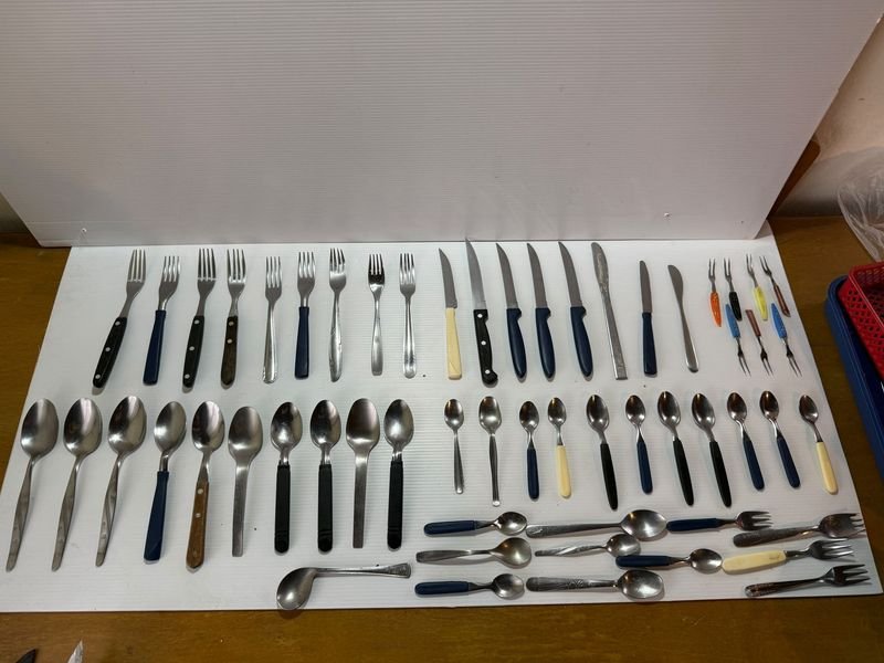 Lote de Cubiertos Metálicos y Cubierteros de Plástico