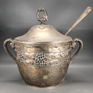 Ponchera Antigua Metal Plateado con Vidrio y Cucharón - imagen 14