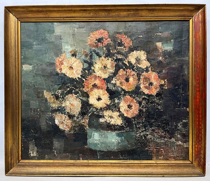 Lote siguiente: Pintura de Mola 'Flores' en óleo sobre tela