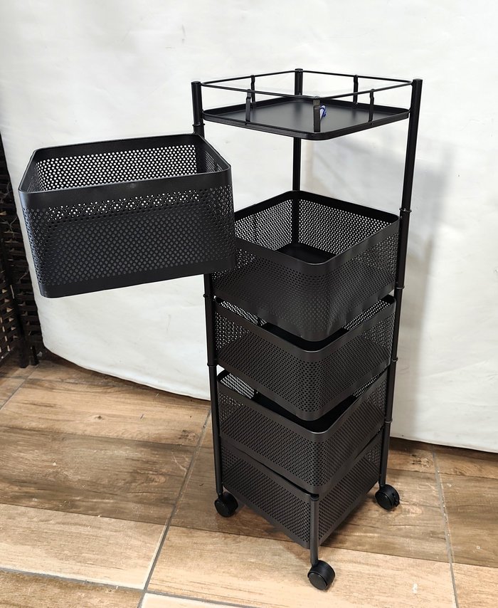 Organizador metálico X5 canastos y ruedas, rectangular, negro, nuevo en caja - imagen 5