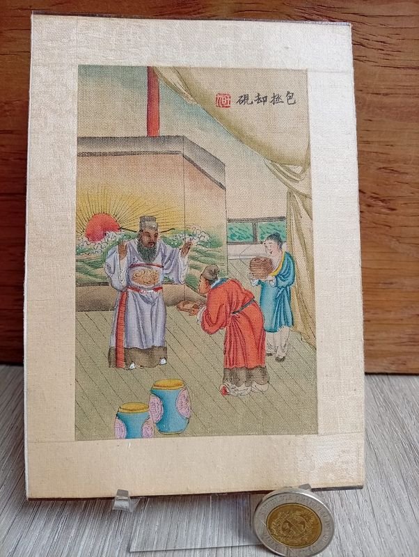 Pintura China Tradicional "Guóhuà" Original de Baiwen sobre Seda, Escena Histórica Firmada