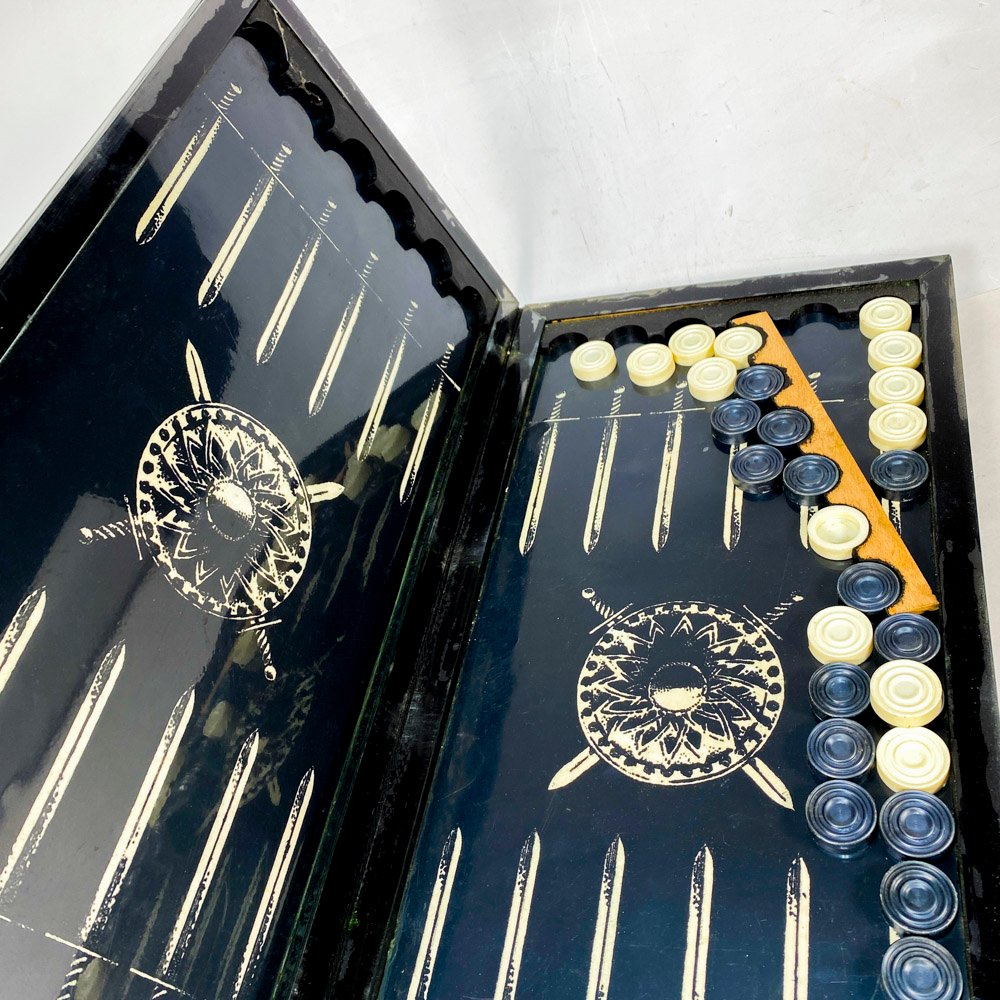 Juego de Backgammon antiguo con tablero y fichas - imagen 3