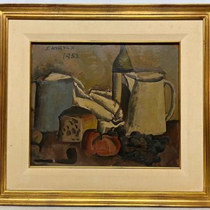 Bodegón con Jarra Blanca de José Gurvich - Óleo sobre Cartón Firmado y Fechado 1952 - imagen 2