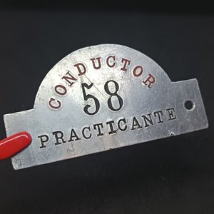Chapa Antigua de Tranvía "Conductor 58 Practicante" Aluminio Uruguay - imagen 5