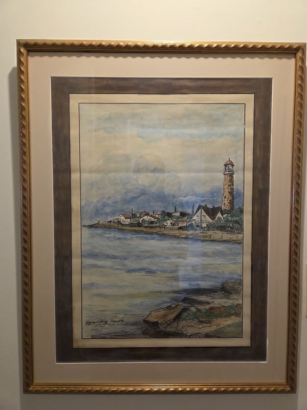 Lote siguiente: Pintura acuarela del faro de La Paloma firmada y enmarcada