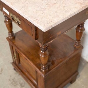 Mesa de Luz Colonial con Puerta, Cajón y Tapa de Mármol - imagen 2