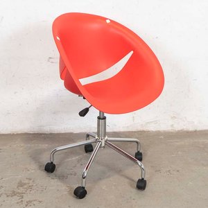 Sillón de Oficina Giratorio PVC Rojo, Patas Cromadas con Ruedas - imagen 1