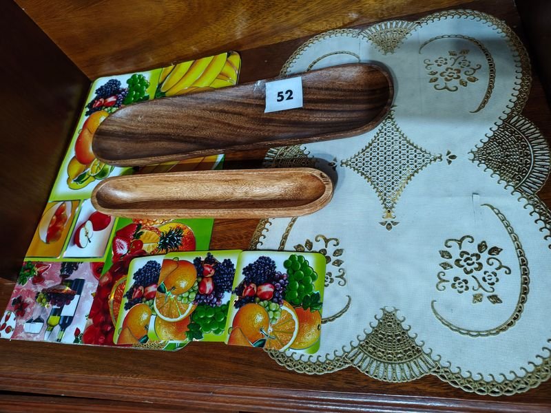 Set de Bandejas de Madera, Individuales y Posavasos de PVC