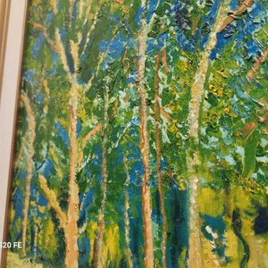 Dos Cuadros al Óleo: Paisaje Boscoso y Puerto con Embarcaciones, Firmados y Enmarcados - imagen 6