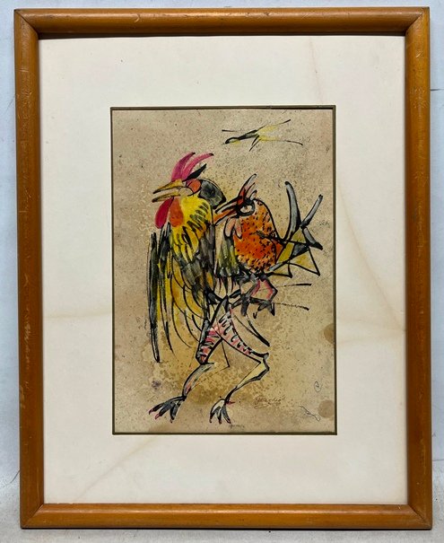 Lote siguiente: Acuarela de Julio Verdie: Gallo en Papel