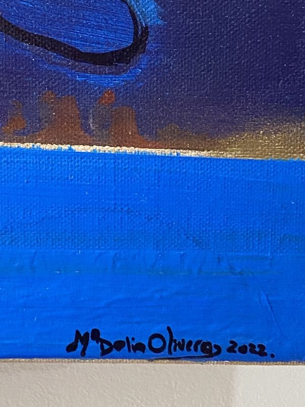 Oleo sobre tela abstracto contemporaneo con bloques de colores geométricos firmado - imagen 2