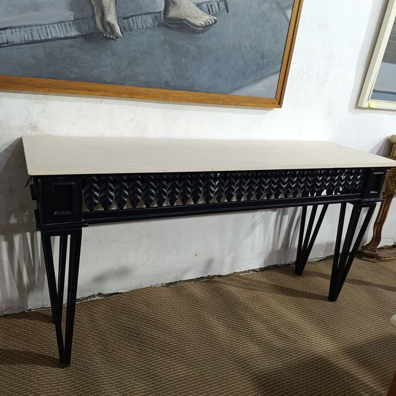 Mesa de Arrimo Recibidor Hierro Forjado con Tapa Marmolina