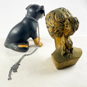 Figura de Perro con Cadena y Busto de Dama - 2 Piezas Decorativas - imagen 7