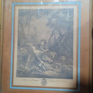 Lote siguiente: grabado del siglo XVIII titulado "Le Goûter de l'automne" (La merienda de otoño), realizado por el grabador René Gaillard