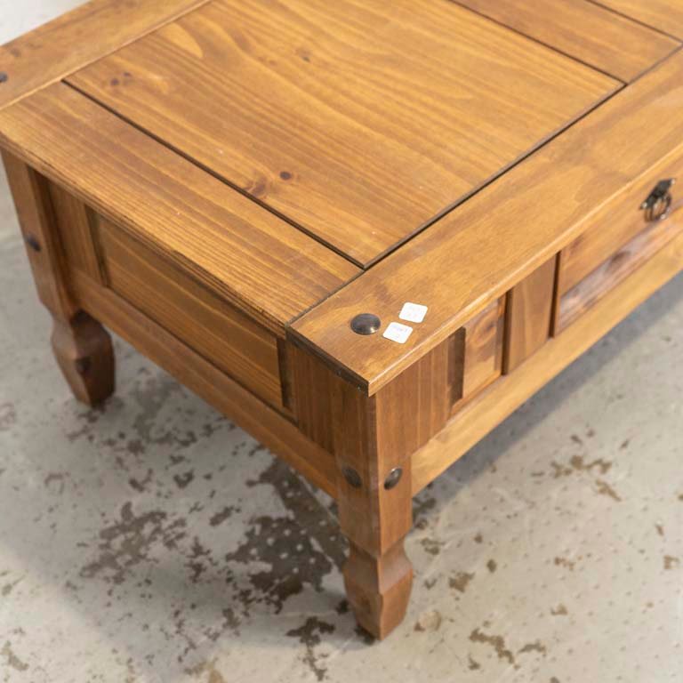 Mesa rústica de pino con cajón - imagen 2