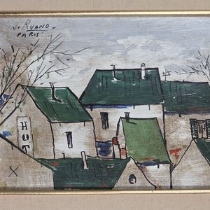 Óleo "Techos Verdes" del artista Ruano, París - imagen 3