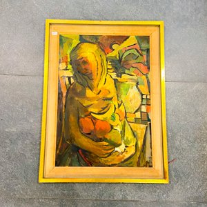 Cuadro oleo dama, marco madera 65 x 48 cm - imagen 2