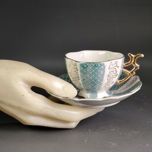 Par de Tazas de Té con Platillos en Porcelana Alemana Vintage - imagen 8