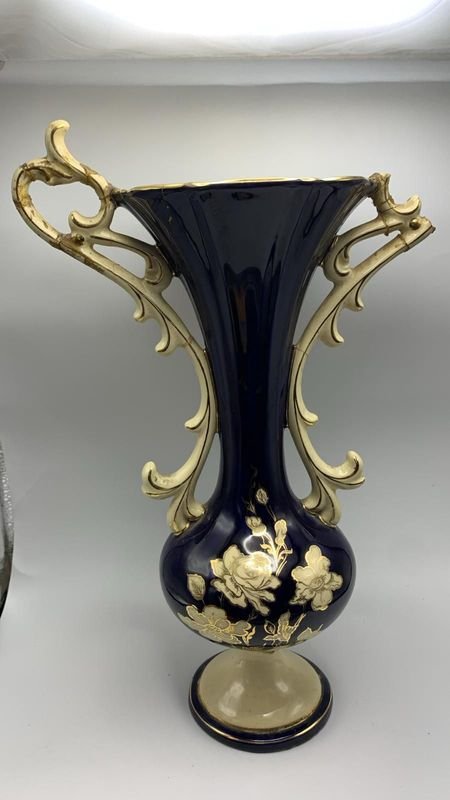 Jarrón antiguo azul cobalto decorativo - imagen 2