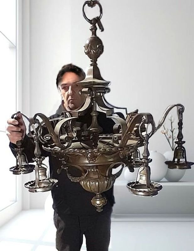 Araña Francesa de finales de 1800 con detalles Religiosos de Querubines (Ángeles) - imagen 9
