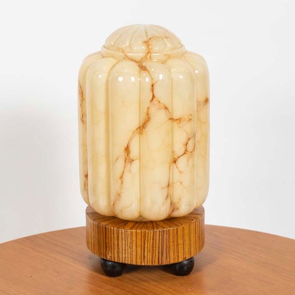 Lámpara de Mesa Opalina con Base de Madera Cebrano