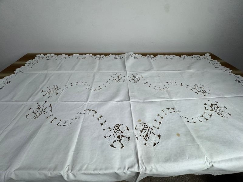 Mantel bordado y calado antiguo - imagen 5