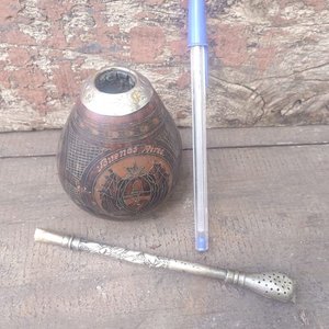 Antiguo Mate con Boquilla de Plata y Oro, Ideal Decoración - imagen 3