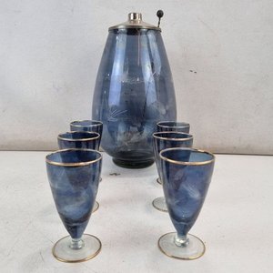 Elegante Set de Licorera Azul con 6 Copas y Removedor - Vidrio Decorado - imagen 3