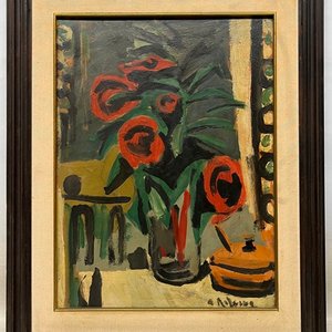 Óleo "Centro con flores" de Alceu Ribeiro, 46 x 35 cm - imagen 2