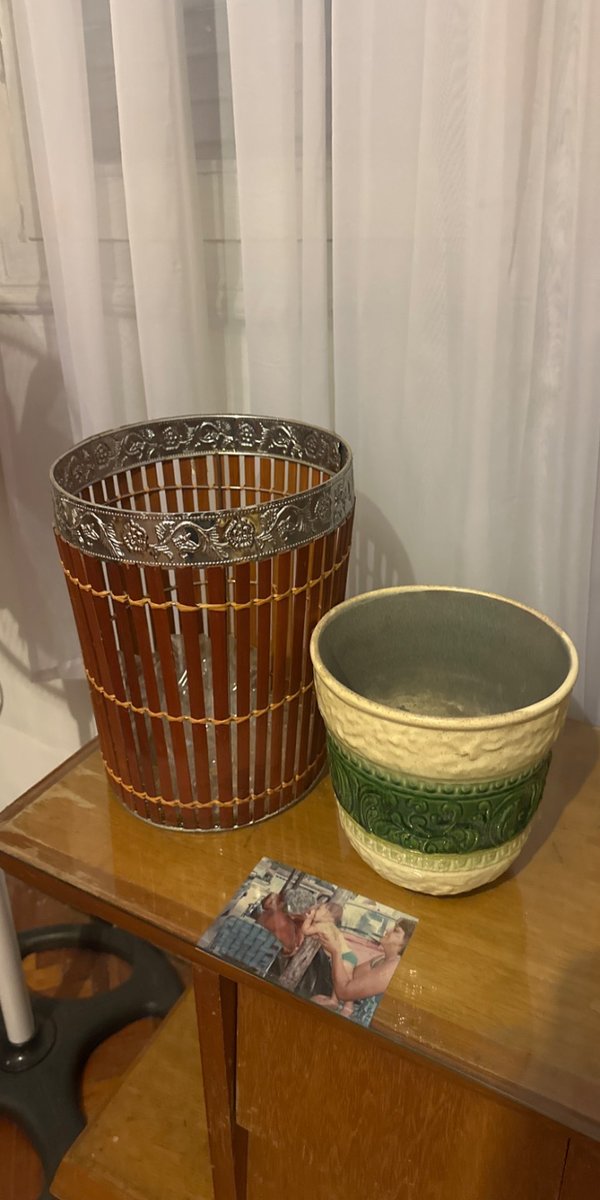 Juego de 2 Macetas Decorativas de Bambú y Cerámica