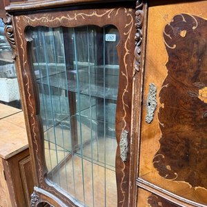 Cristalero Antiguo de Madera Maciza con Marqueterie y Vidrio - imagen 3