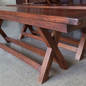 Juego de Comedor Rústico Madera Maciza: Mesa Rectangular con 2 Bancos y 2 Sillas - imagen 10