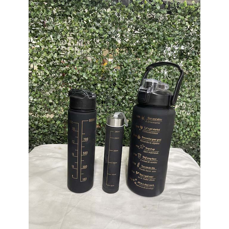 Set de 3 Botellas de Agua Deportivas Negras