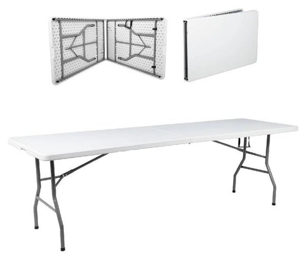 Mesa Plegable Blanca de PVC para Exterior con Estructura Metálica - 180x70cm