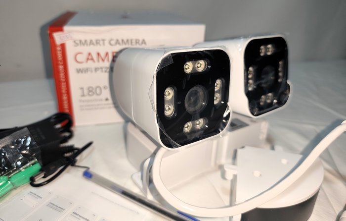 Cámara de Seguridad Inteligente WiFi PTZ Doble Lente con Audio Bidireccional y Visión Nocturna