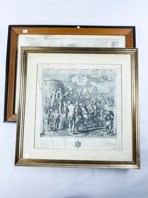 Dos Grabados Antiguos Enmarcados: Escenas Históricas