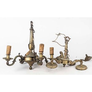 Par de Arañas de Bronce: Una de 3 Luces y Otra de 4 Luces - imagen 1