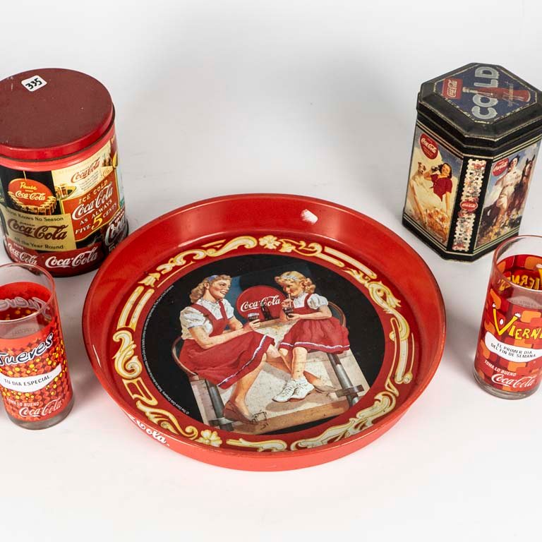 Colección de Coca Cola: vasos, latas y bandeja - imagen 2