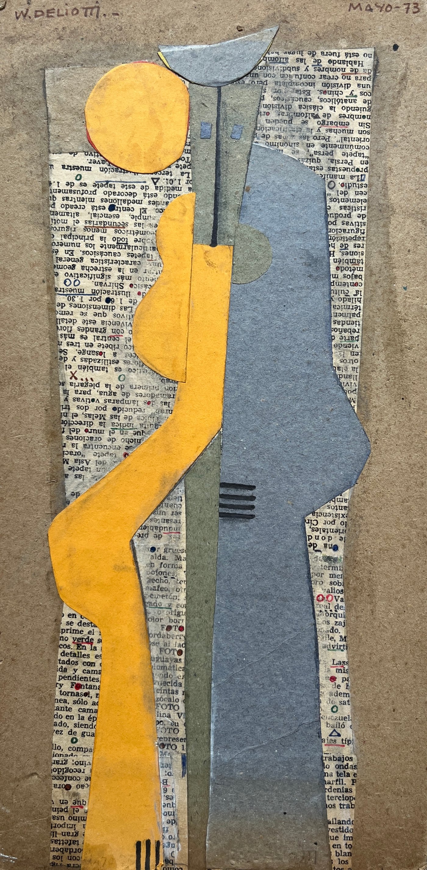 Collage "Figuras" de Walter Deliotti, 1973, 32 x 16 cm
