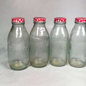 Seis Botellones Hialinos con Tapa Cuadros Rojos - imagen 4