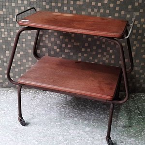 Mesa Auxiliar Antigua de Madera con Ruedas - imagen 3