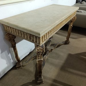 Mesa de Arrimo Recibidor Madera Maciza Tapa Marmolina Estilo Clásico - imagen 5