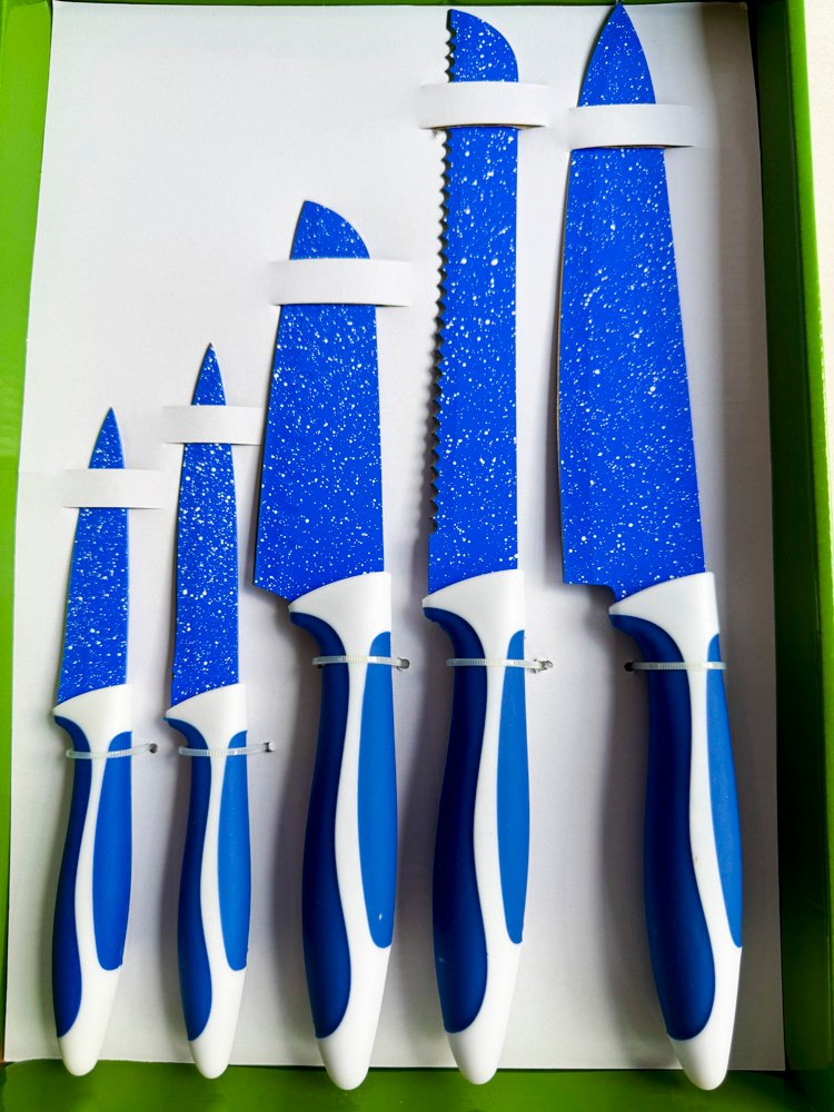 Conjunto de cuchillos de 5 piezas con manijas azules - imagen 2