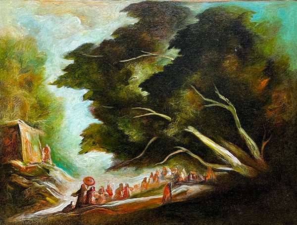 Lote siguiente: Óleo sobre cartón de Nelson Romero, 'Reunión Campestre'