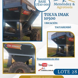 Lote siguiente: Tolva Agrícola Imak CG 10500 Industrial