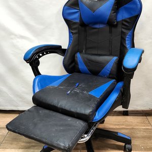 Silla Gamer Tapizada Eco Cuero Azul/Negro Reclinable con Apoya Pies - imagen 2